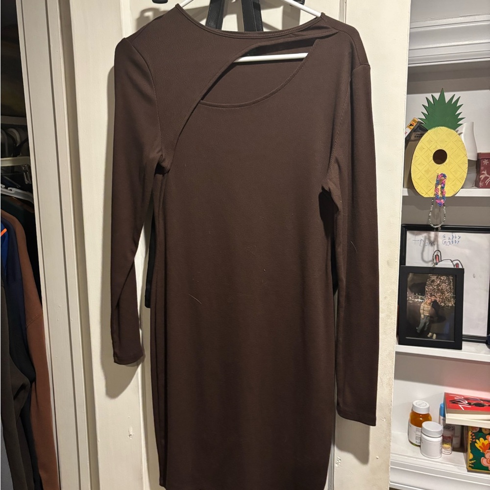 Elegant Brown Long Sleeve Dress